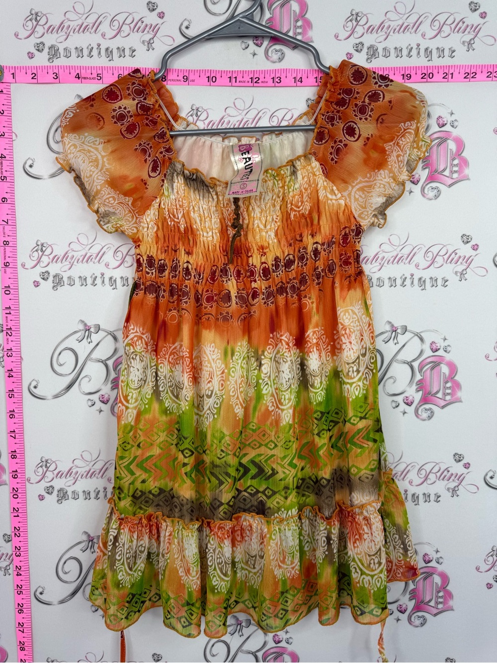 Beautees shirt boho y2k Orange Green Multi-Color Boho Peasant Blouse